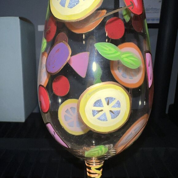 Lolita Love My Wine Sangria Wine Glass Hand Painted 15oz Recipe On Bottom New - Picture 3 of 10